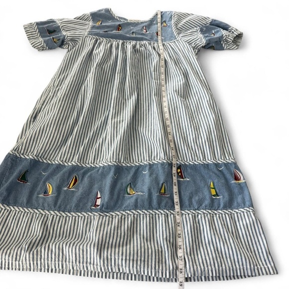 90s medium sailboat moo moo summer dress blue white stripe - Picture 7 of 8